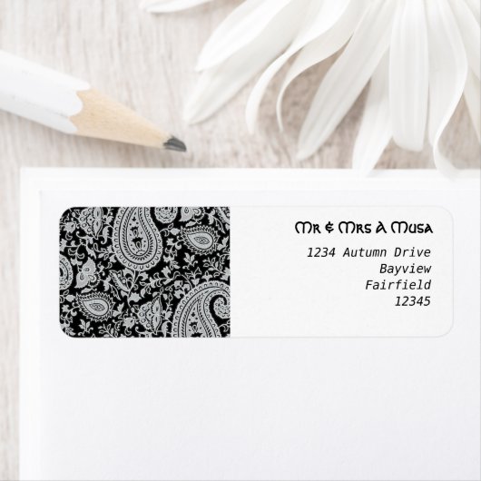 Zwarte en witte paisley etiket (Insitu)