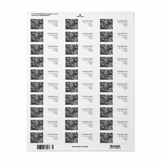 Zwarte en witte paisley etiket (Full Sheet)