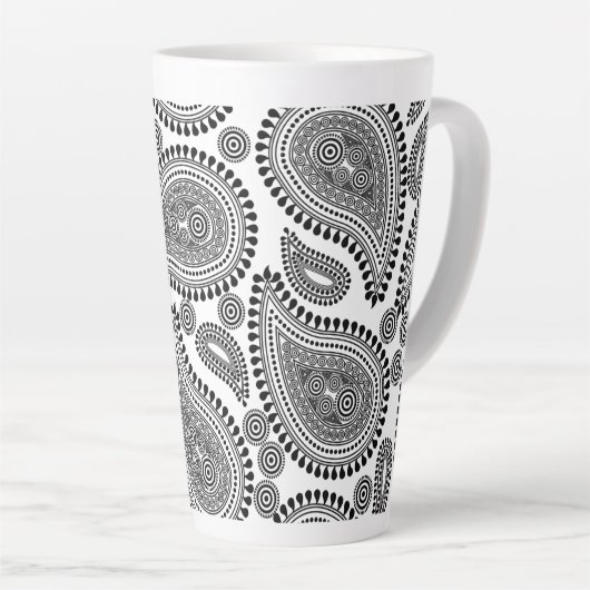 Zwarte en Witte Paisley Grote latte Mok (Rechterhoek)