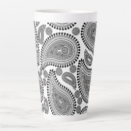 Zwarte en Witte Paisley Grote latte Mok