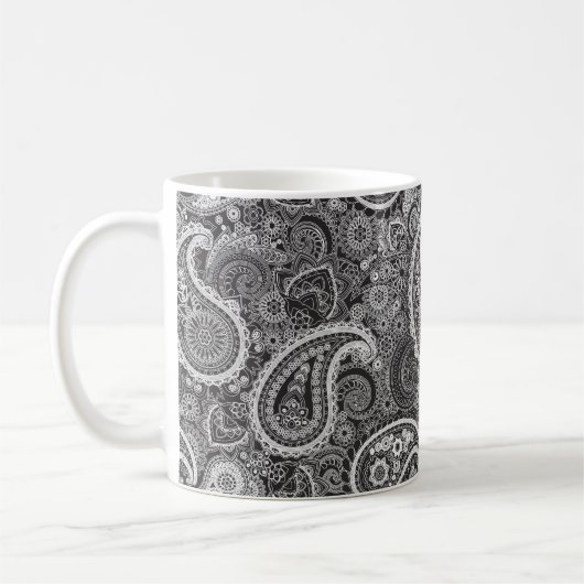 Zwarte en witte paisley koffiemok (Links)