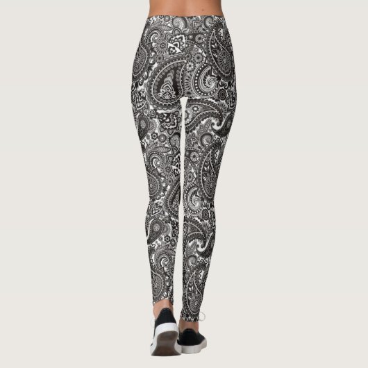 Zwarte en witte paisley leggings (Achterkant)