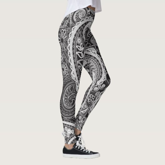 Zwarte en witte paisley leggings (Rechts)
