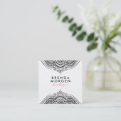 Zwarte en witte paisley mandala vierkante visitekaartje (Staand voorkant)
