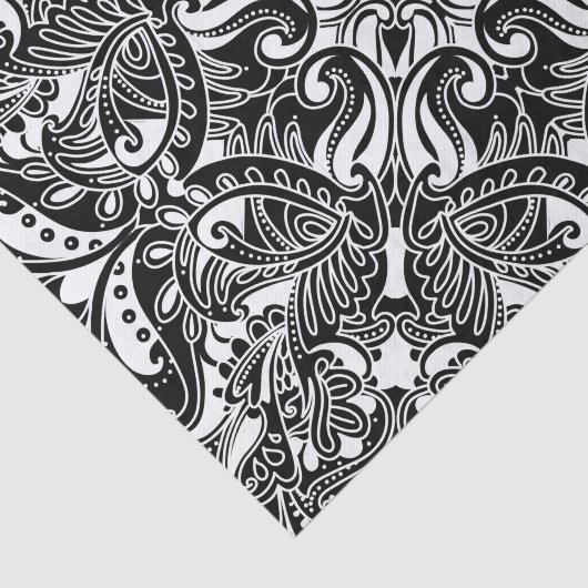 Zwarte en witte paisley tissuepapier (Detail)