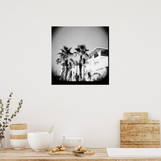 Zwarte en witte palm poster (Keuken)