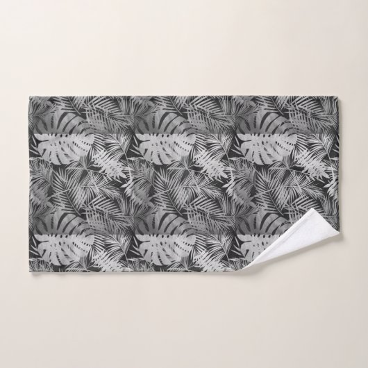 Zwarte en witte palmbladeren bad handdoek (Handdoek)