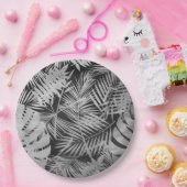 Zwarte en witte palmbladeren papieren bordje (Feest)