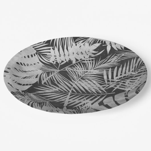 Zwarte en witte palmbladeren papieren bordje (Gekanteld)