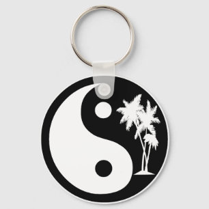 Zwarte en witte palmboom Yin Yang Sleutelhanger