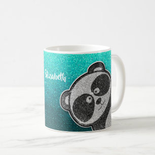 Zwarte en witte Panda Glitter Magic Sparkle Name Koffiemok