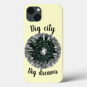 Zwarte en witte panorama stad onder de maan Case-Mate iPhone case