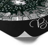 Zwarte en witte panorama stad onder de maan poster (Hoek)