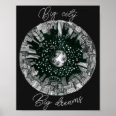 Zwarte en witte panorama stad onder de maan poster (Voorkant)