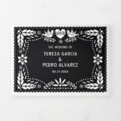 Zwarte en witte papel picado liefhebbers bruiloft drieluik uitnodiging (Cover)