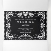 Zwarte en witte papel picado liefhebbers bruiloft drieluik uitnodiging (Binnenkant midden)
