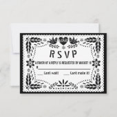 Zwarte en witte papel picado liefhebbers bruiloft RSVP kaartje (Voorkant)