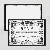 Zwarte en witte papel picado liefhebbers bruiloft RSVP kaartje (Voorkant / Achterkant)