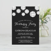 ZWARTE EN WITTE PAPIERLANTERS BIRTHDAY-INVITATIE KAART (Staand voorkant)