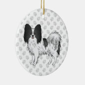 Zwarte en witte papillon kotterhond met poten keramisch ornament (Rechts)