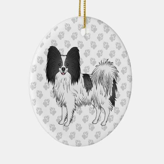 Zwarte en witte papillon kotterhond met poten keramisch ornament (Rechts)