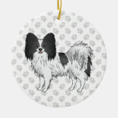 Zwarte en witte papillon kotterhond met poten keramisch ornament (Voorkant)