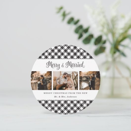 Zwarte en witte Passen getrouwd kerstKaarten Feestdagenkaart (Staand voorkant)