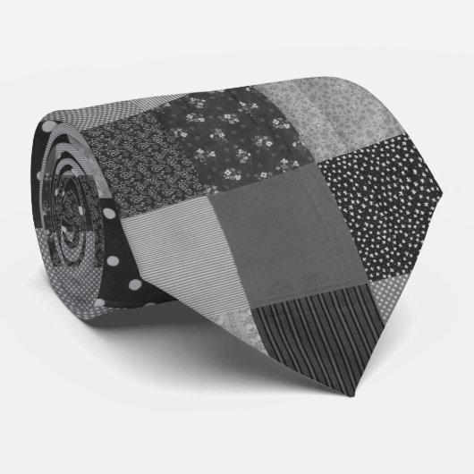 zwarte en witte patchwerkvierkantjes stropdas (Opgerold)