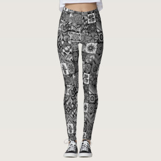 Zwarte en witte patroon retro stijl op maat gemaak leggings