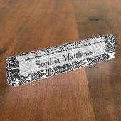 Zwarte en witte peacock Feathers Naambordje (Zijkant)