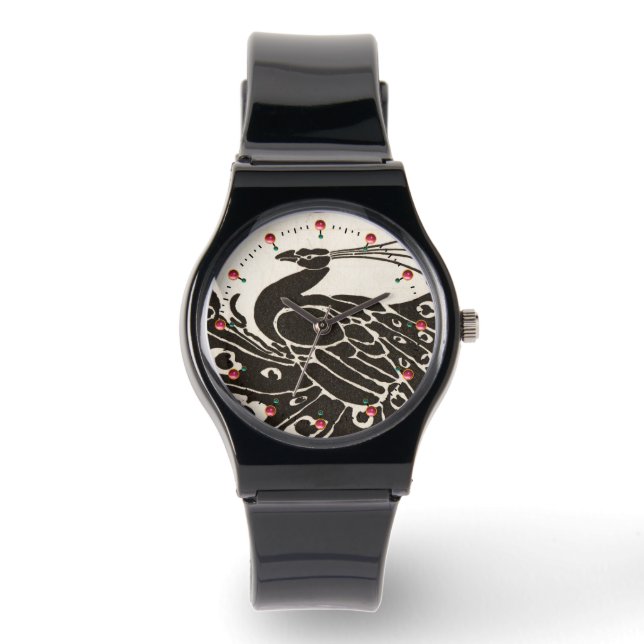 ZWARTE EN WITTE PEACOCK HORLOGE (Voorkant)