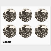 ZWARTE EN WITTE PEACOCK RONDE STICKER (Vel)