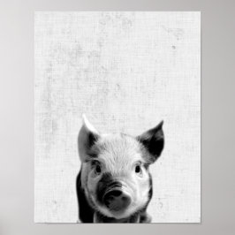 Zwarte en witte peekaboo Piglet minimalistische se Poster