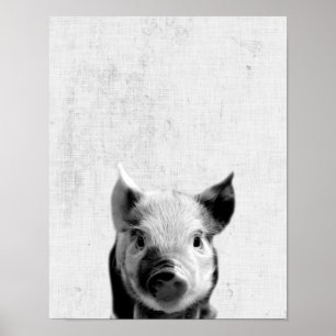 Zwarte en witte peekaboo Piglet minimalistische se Poster