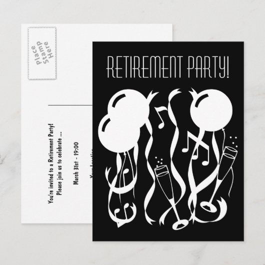 Zwarte en witte pensioenpartij nodigt briefkaarten (Voorkant / Achterkant)