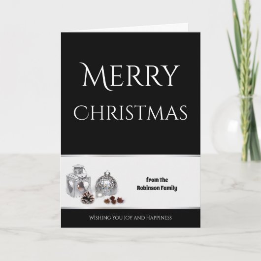 Zwarte en Witte Persoonlijke kerstKaart Kaart (Voorkant)