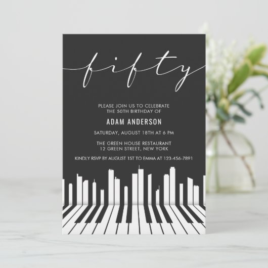 Zwarte en witte piano 50th Birthday Party Kaart (Staand voorkant)