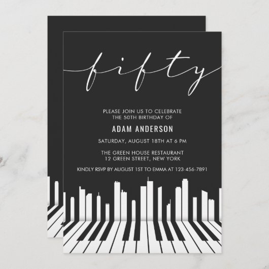 Zwarte en witte piano 50th Birthday Party Kaart (Voorkant / Achterkant)
