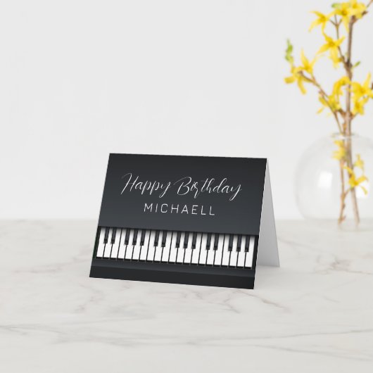 Zwarte en witte Piano Birthday Kaart (Gele Bloem)