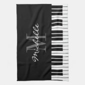 Zwarte en witte pianotoetsen monogram keukenhanddo theedoek (Verticaal)