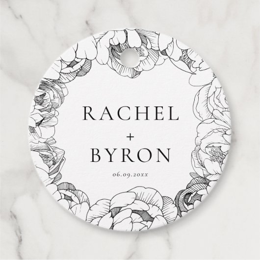 Zwarte en witte pinda's elegante bruiloft bedankjes labels (Voorkant)