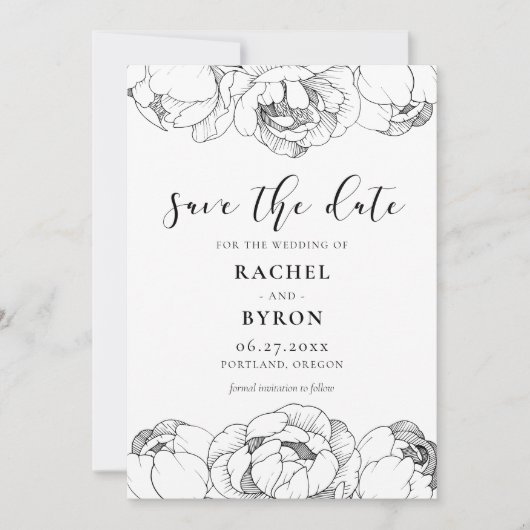 Zwarte en witte pinda's elegante bruiloft save the date (Voorkant)