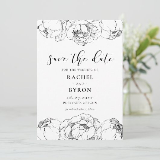 Zwarte en witte pinda's elegante bruiloft save the date (Staand voorkant)