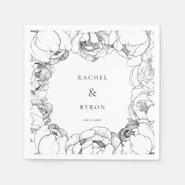 Zwarte en witte pioenen trouwpapier servet