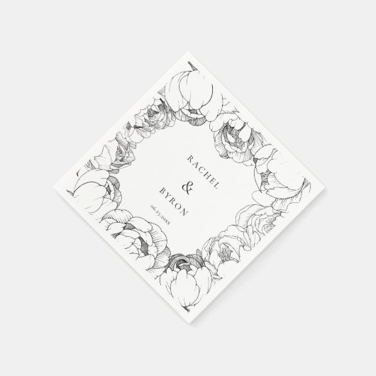 Zwarte en witte pioenen trouwpapier servet (Hoek)