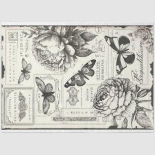 zwarte en witte pioenrozen en vlinder tissuepapier