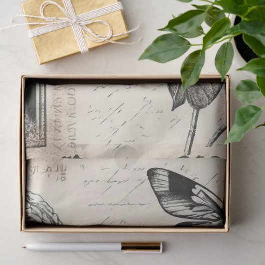 zwarte en witte pioenrozen en vlinder tissuepapier (Geschenk)