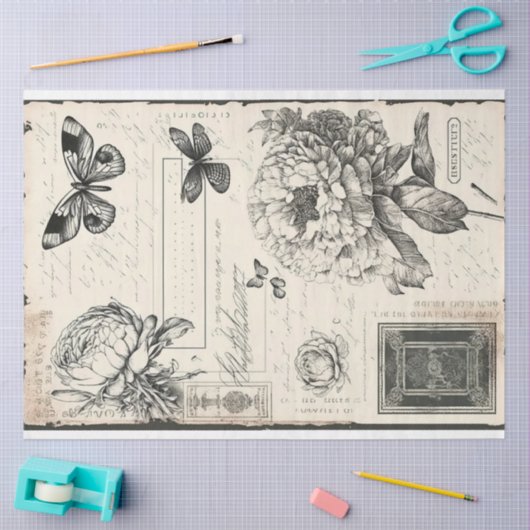  zwarte en witte pioenrozen en vlinder tissuepapier (Craft)