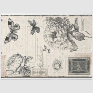 zwarte en witte pioenrozen en vlinder tissuepapier