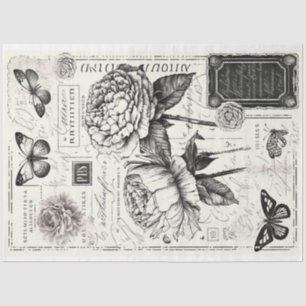 zwarte en witte pioenrozen en vlinder tissuepapier